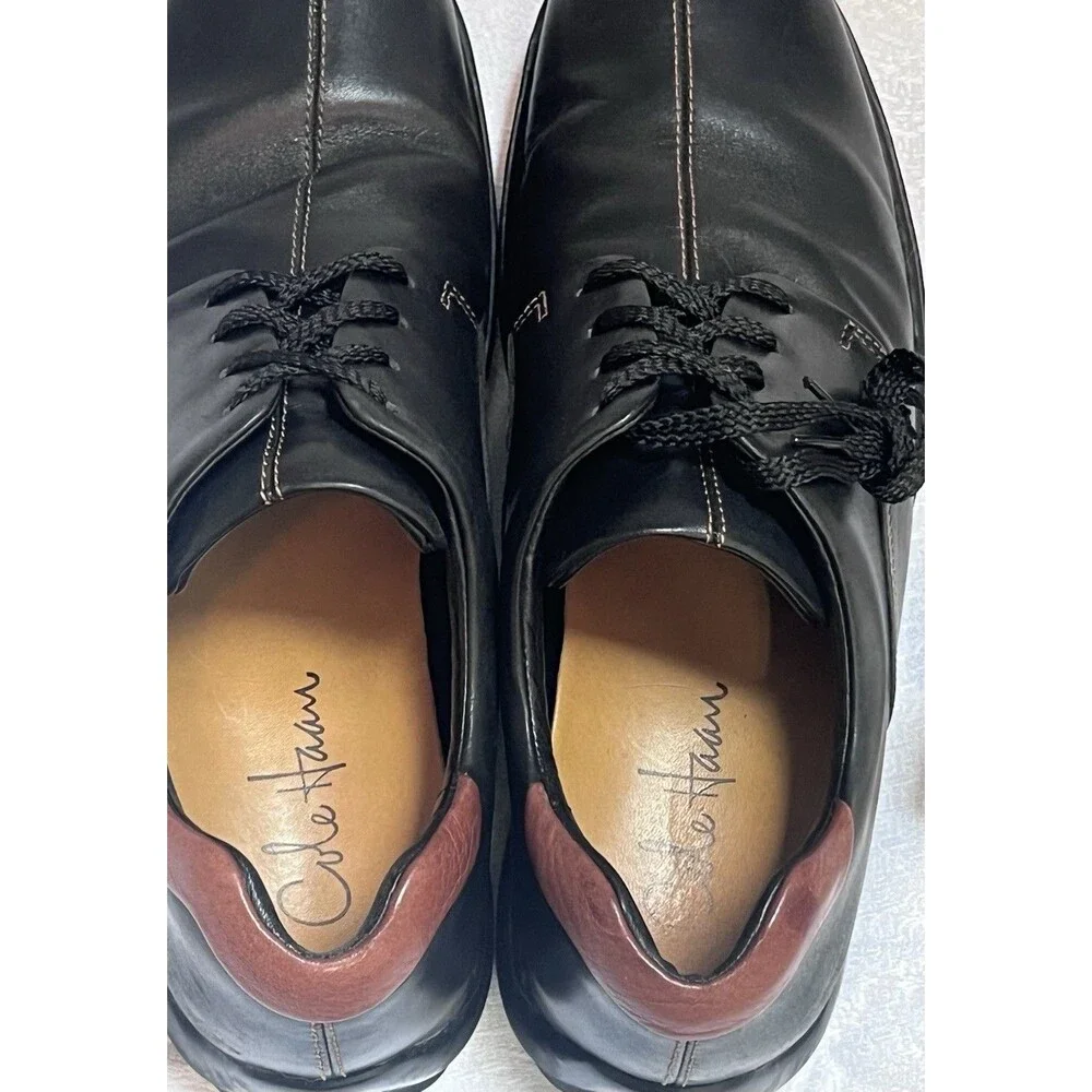 Cole Haan Zeno Leather Oxfords Comfort Shoes Mens 10 Black Tan Business Casual